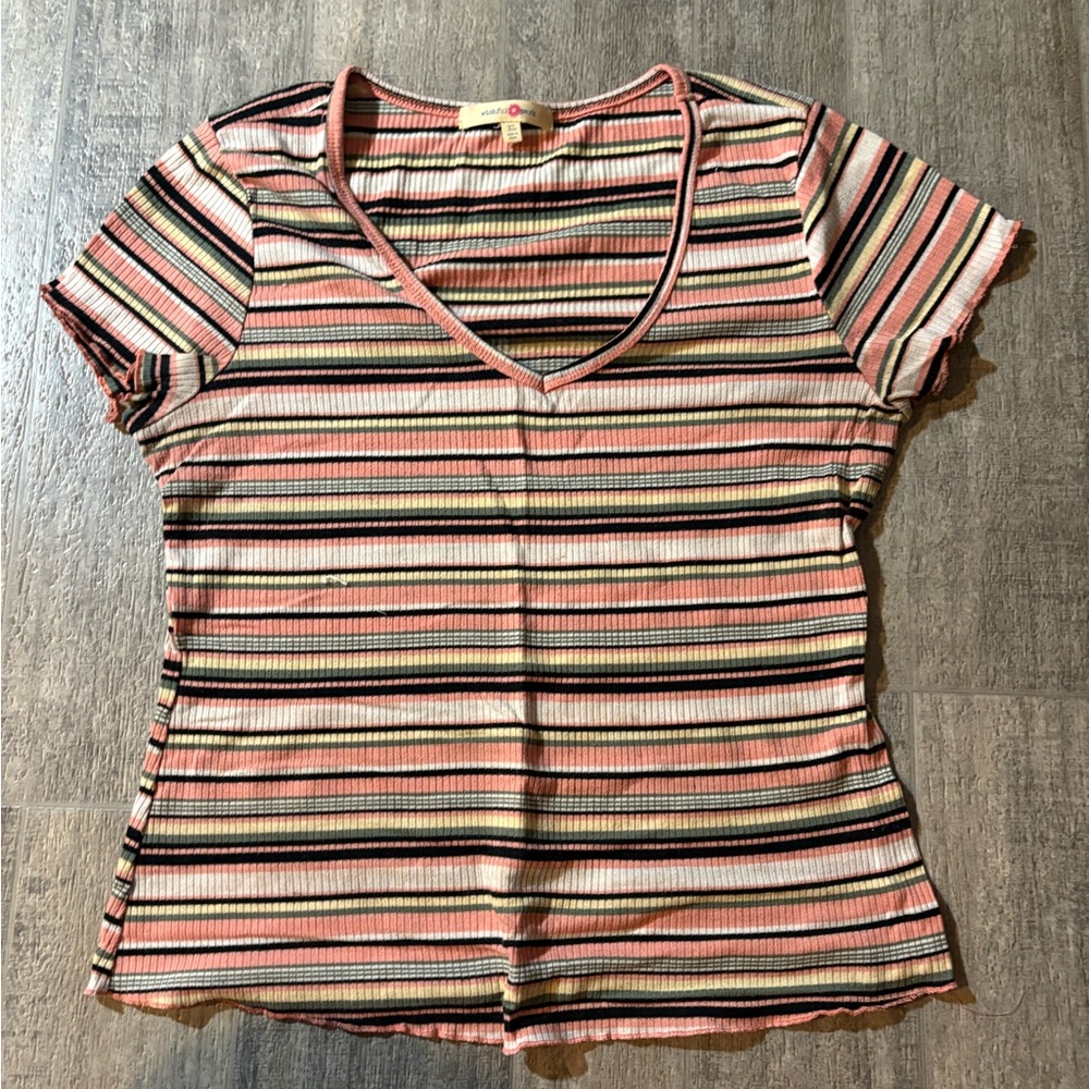 Wishful Park Multicolor Striped V-Neck Tee
